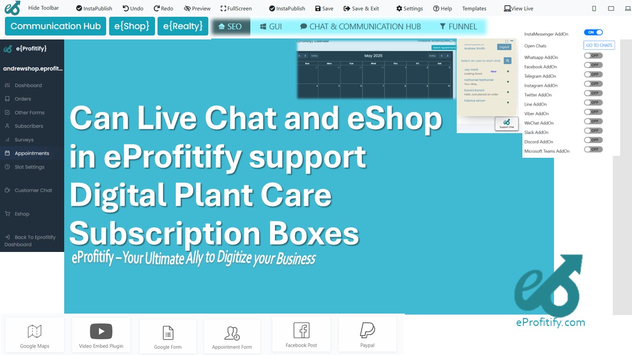 Can Live Chat and eShop in eProfitify support Digital Plant Care Subscription Boxes